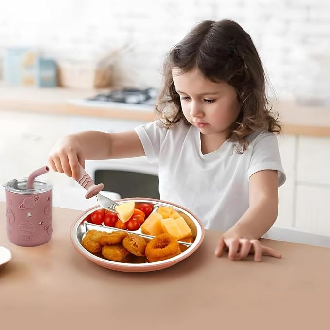 PandaEar Stainless Steel Baby Feeding Set | 2 Divided Suction Plates, 2 - Image 2