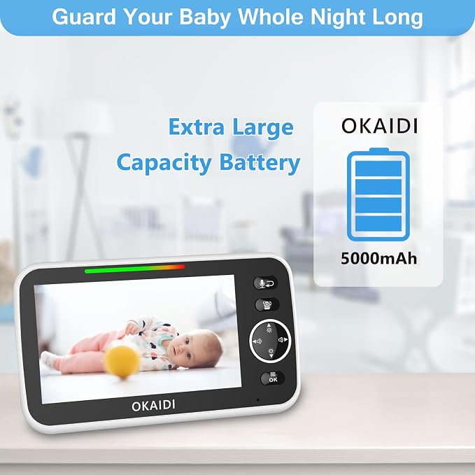 OKAIDI 5" HD Baby Monitor with Camera and Audio, 720P Display, 5000mAh Battery - Image 6