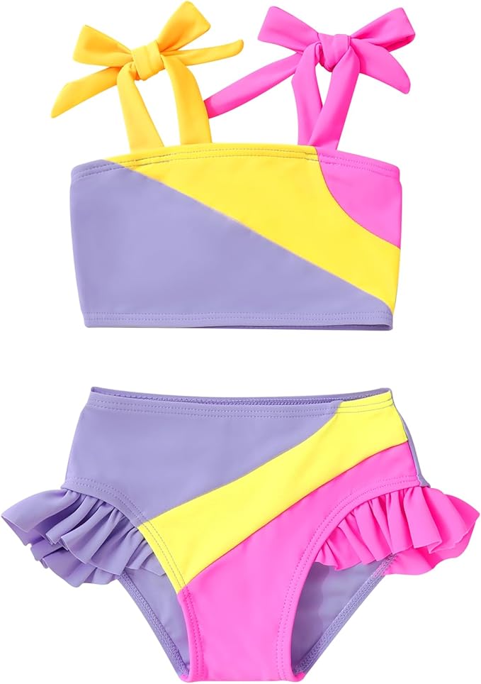 YOUNGER TREE Toddler Girls Two Pieces Swimsuit Color Block Stripe Swimwear by YOUNGERTREE