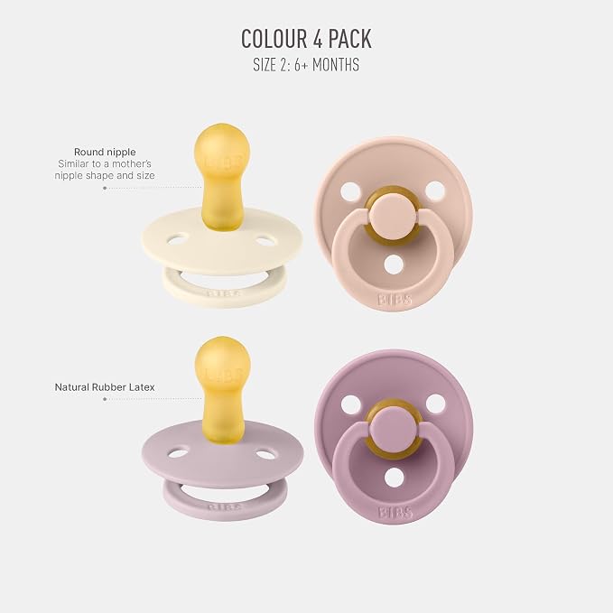 BIBS Colour Soother 4-Pack, BPA Free Dummy Pacifier, Round Nipple. Natural - Image 2