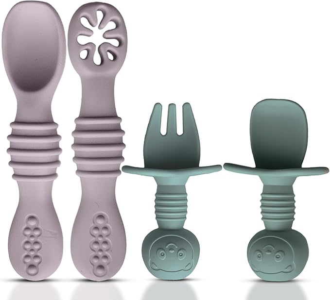 4pc Silicone Baby Spoons Self Feeding Baby Utensils 6-12 Months by HippoBaby