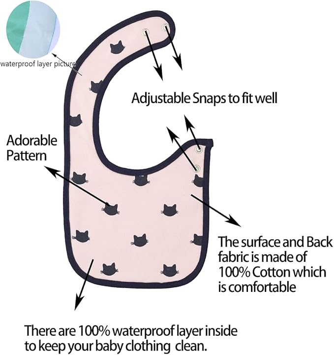 Maiwa 6 Pack Waterproof Cotton Baby Bibs - Image 3