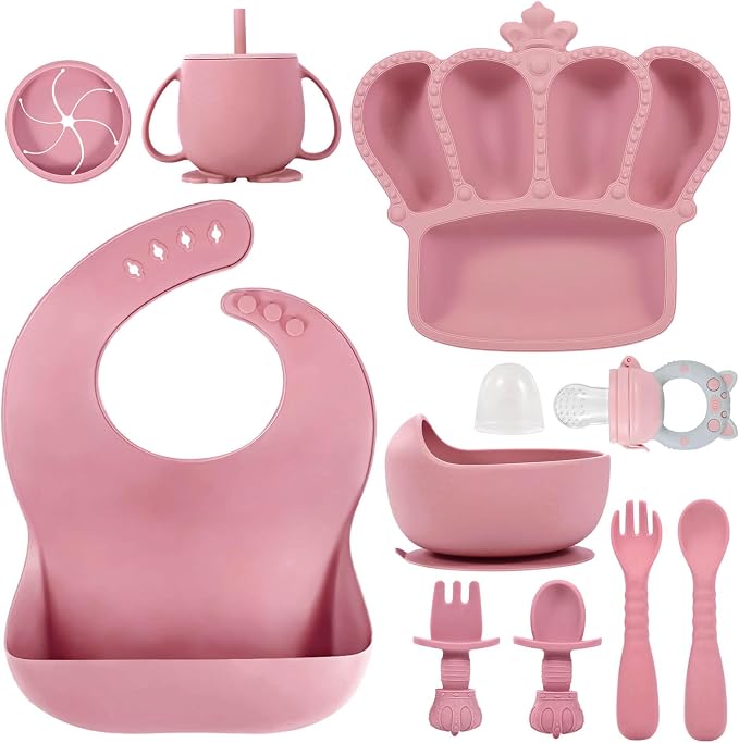 Silicone Baby Feeding Set 10 Pcs Baby Led Weaning Supplies Suction Bowl Divided by BXLL