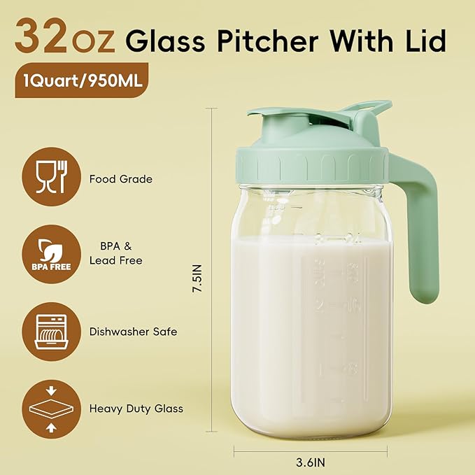 Breast Milk Pitcher Jug - 32 oz Glass Mason Jar Airtight Pitcher - Image 2