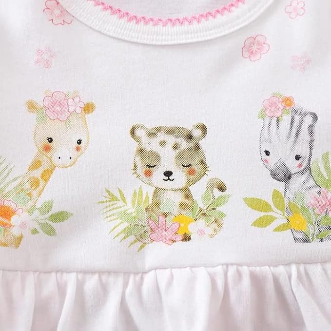 Cute Giraffe + Zebra With Floral Print Long Sleeve Baby Girl Clothes White - Image 5