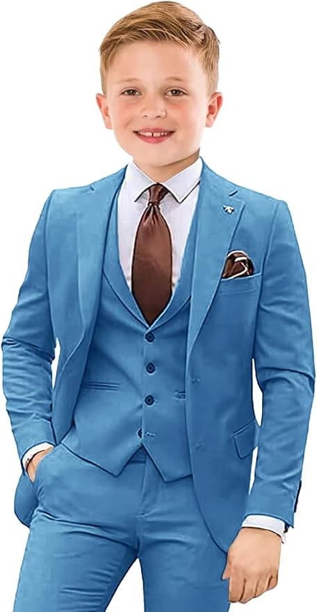 Boys Suit 4 Piece Slim Fit Kids Tuxedo Suit Formal Wedding Outfit Blazer Vest by Tesscy