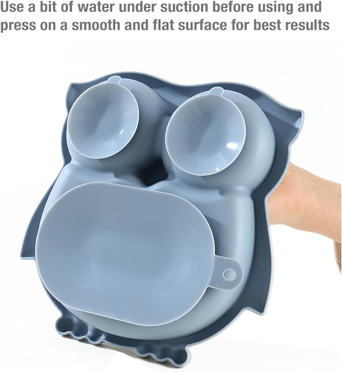 PandaEar Toddler Suction Plates, Stay Put Divided Baby Plates, Owl Shape - Image 8