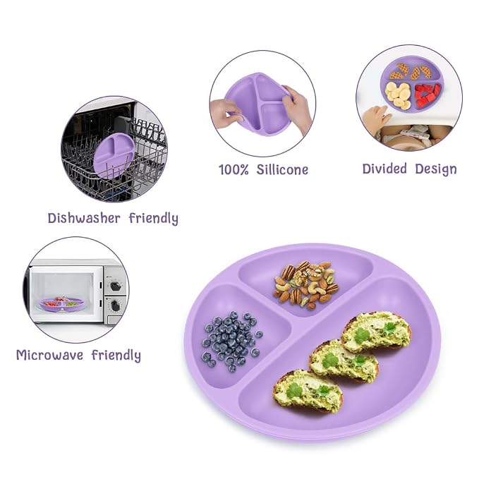 Vicloon Suction Plates, 100% Food Grade Silicone BPA Free Baby Plates, Divided - Image 4