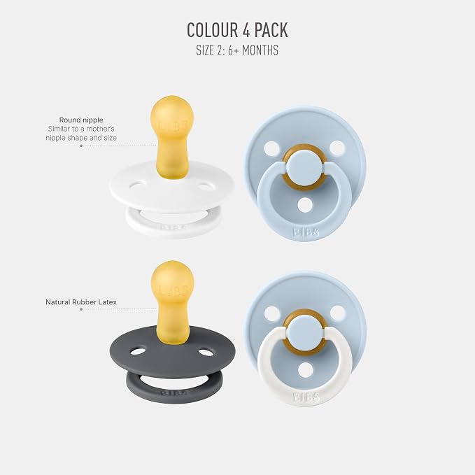 BIBS Colour Soother 4-Pack | BPA Free Dummy Pacifier | Round Nipple | Natural - Image 2