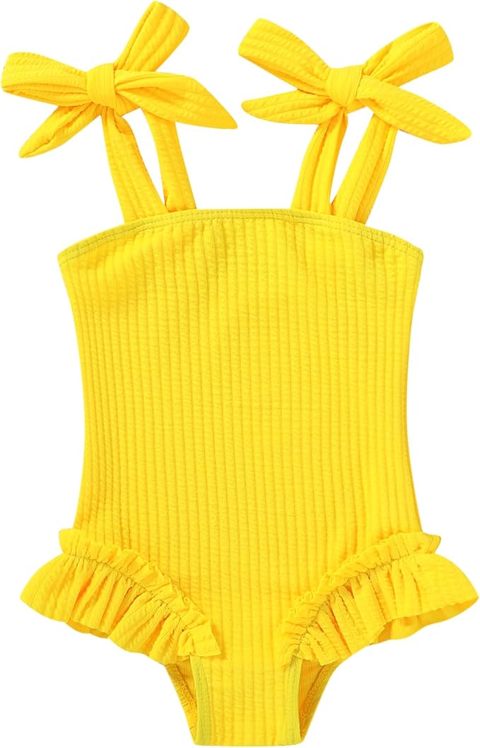 Happy Town Toddler Swimsuit Girl Solid Color Stripe One-Piece Baby Bathing Suits by HappyTown
