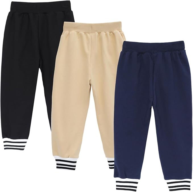 HILEELANG Toddler Boys Cotton Jogger Sweatpants 3 Pack, Soft Adjust Elastic - Image 3
