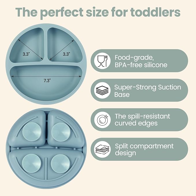 2 Pack Baby Plates with Suction, 2 Pack Silicone Forks and Spoons Set, Baby Led - Image 2