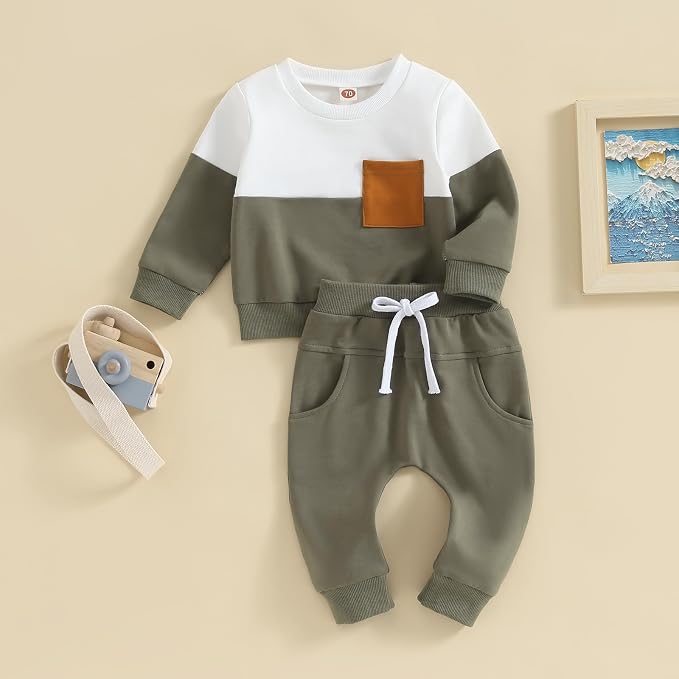 Toddler Baby Boy Fall Outfits Long Sleeve Crew Neck Pullover Sweatshirt + - Image 2