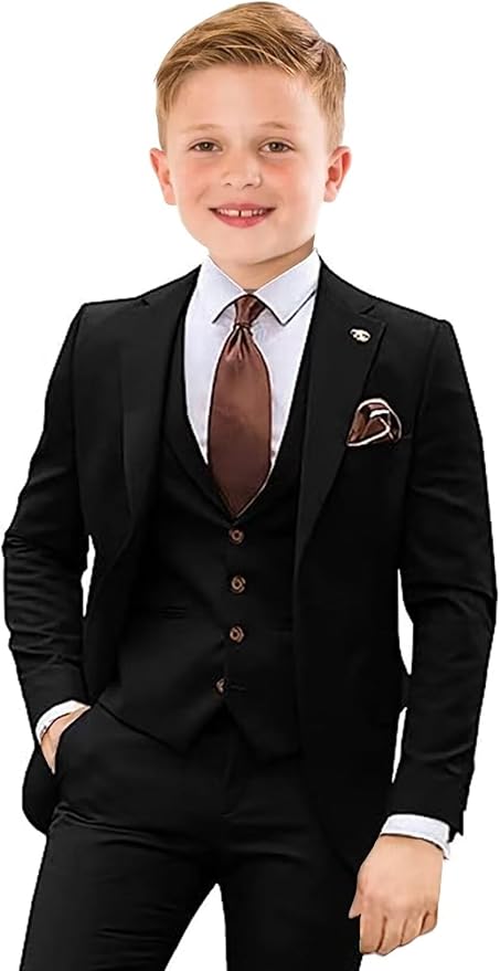 Boys Suit 4 Piece Slim Fit Kids Tuxedo Suit Formal Wedding Outfit Blazer Vest by Tesscy