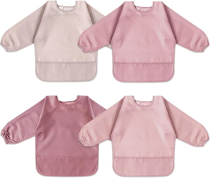 4 Pack Long Sleeve Bib, Waterproof Sleeved Smock by POIKSHARK