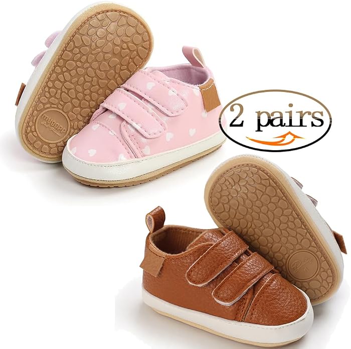 2Pairs Baby Shoes, Boys Girls Non-Slip Rubber Sole Sneakers, Unisex Infant Soft - Image 3