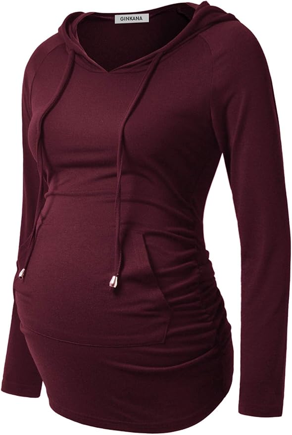 GINKANA Maternity Hoodie Long Sleeves Shirts Casual Maternity Top Pregnancy by GINKANA