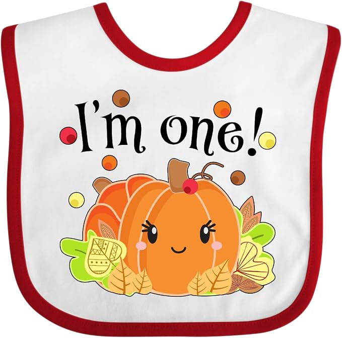 inktastic I'm One- Pumpkin Birthday Autumn Baby Bib by Inktastic