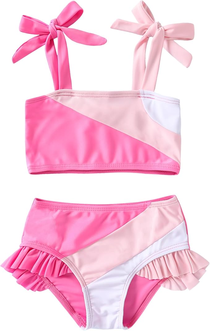 YOUNGER TREE Toddler Girls Two Pieces Swimsuit Color Block Stripe Swimwear by YOUNGERTREE