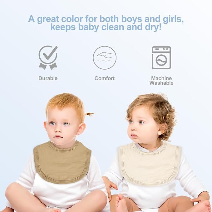 Muslin Baby Bibs 6 Pack for Unisex Girls & Boys, Adjustable Soft Cotton Baby - Image 5