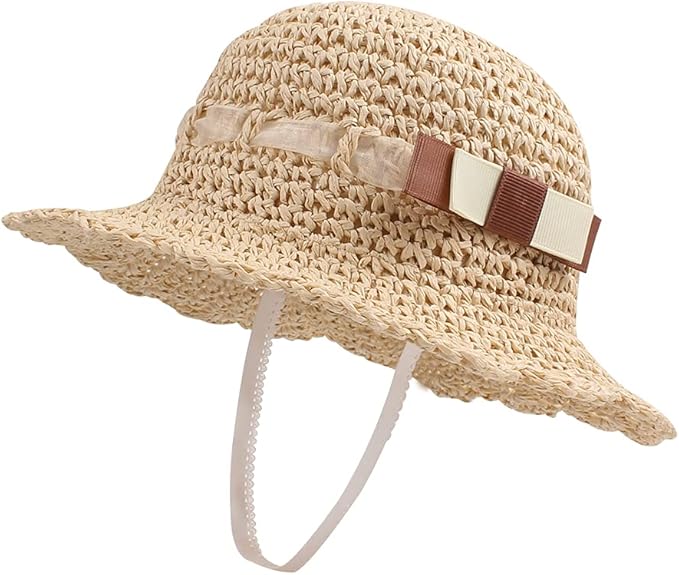 Baby Girl Straw Hat Outdoor Baby Sun Protection Hats Summer Bowknot Beach Cap - Image 2