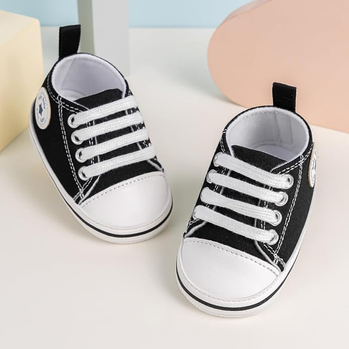 Meckior Baby Girls Boys Canvas Sneakers Soft Sole High-Top Ankle Infant First - Image 4