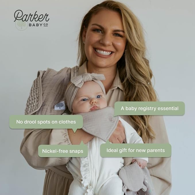 Parker Baby Muslin Bandana Drool Bibs | 100% Soft Muslin Cotton, Absorbent & - Image 5