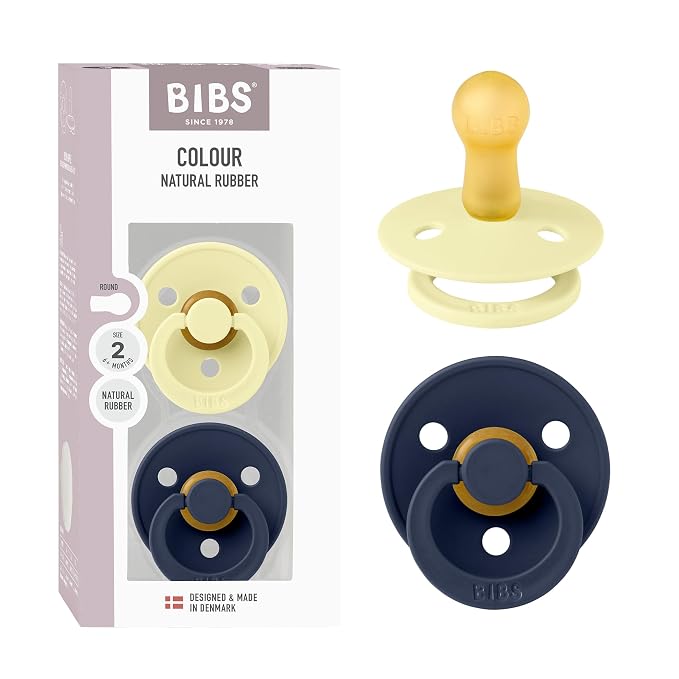 BIBS Colour Pacifier 2-Pack, BPA Free, Round Nipple. Natural Rubber Latex by BIBS