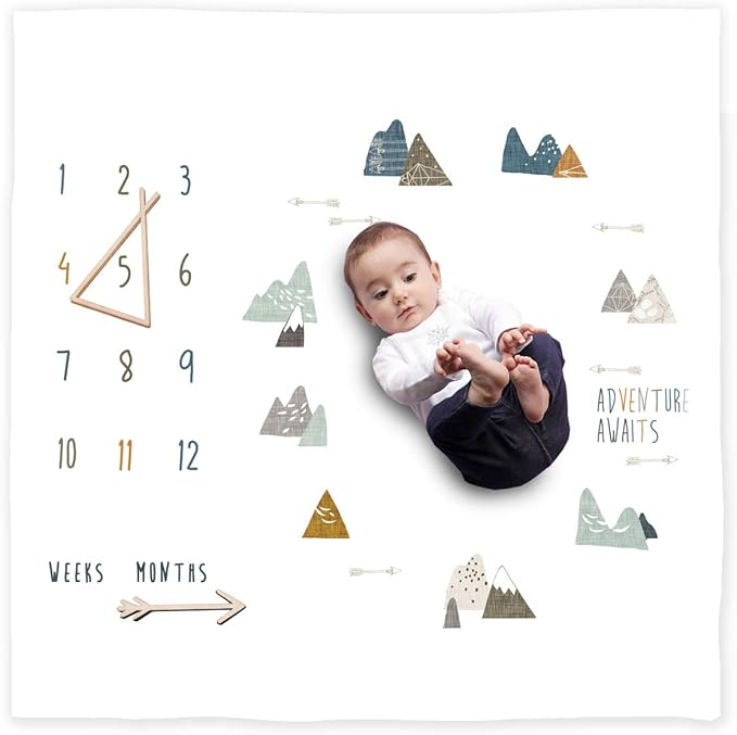 100% Organic Cotton Muslin Monthly Baby Milestone Blanket by MiaoberryBaby