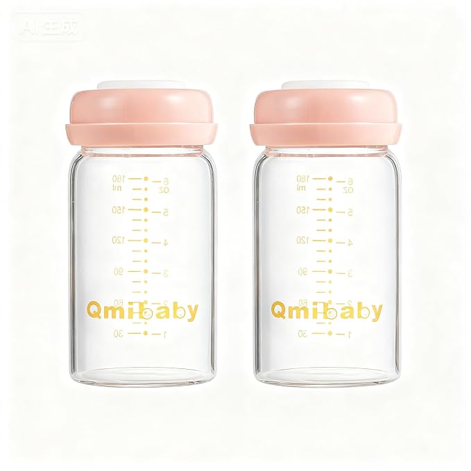 Breast Milk Storage Bottles 180ml 6oz BPA-Free Leak-Proof Nautral Baby Bottle by Qmibaby