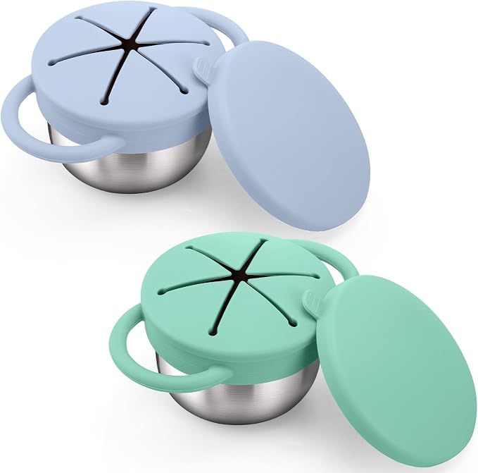 BUSOHA 2 Pack Stainless Steel Toddler Snack Cups - 9 OZ Spill-Proof Baby Snack by BUSOHA