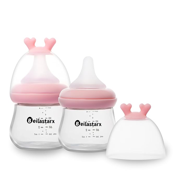 Glass Baby Bottles with Natural Response Nipple Size SS by Beilastar-x