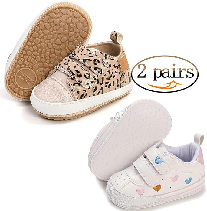 2Pairs Baby Shoes, Boys Girls Non-Slip Rubber Sole Sneakers, Unisex Infant Soft - Image 2