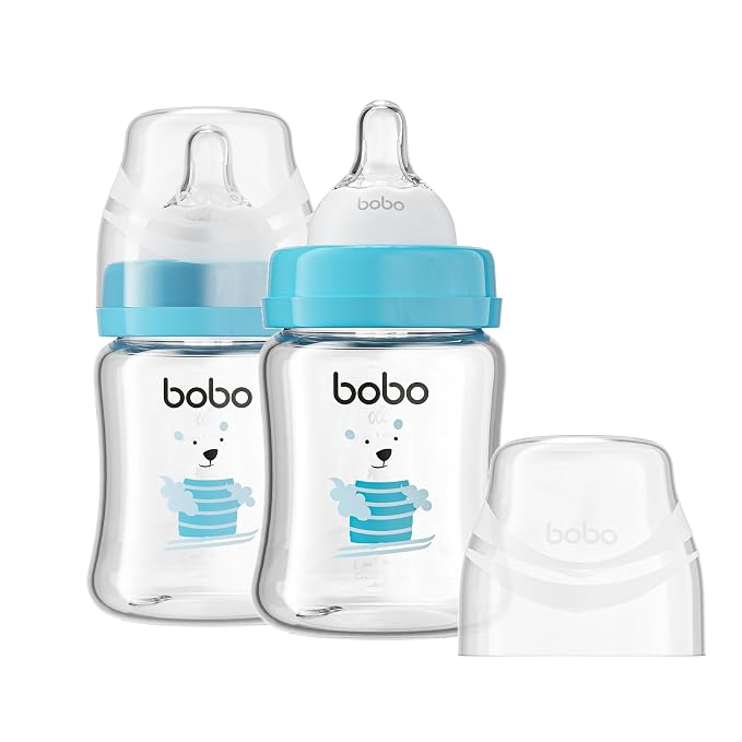 YOHKOH Glass Baby Bottles with Slow Flow Nipple, Newborn Anti-Colic Baby Bottles by Home