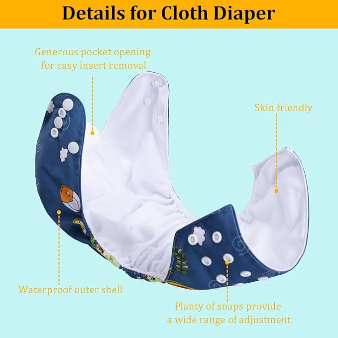 babygoal Reusable Cloth Diapers 6 Pack+6pcs Microfiber Inserts+4pcs Rayon from - Image 3