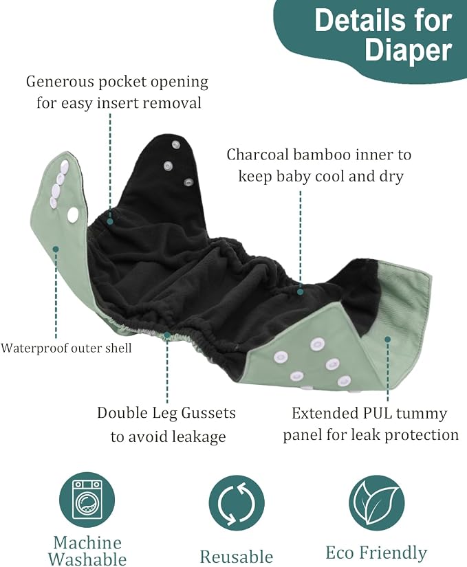 babygoal Reusable Charcoal Cloth Diapers - Image 4