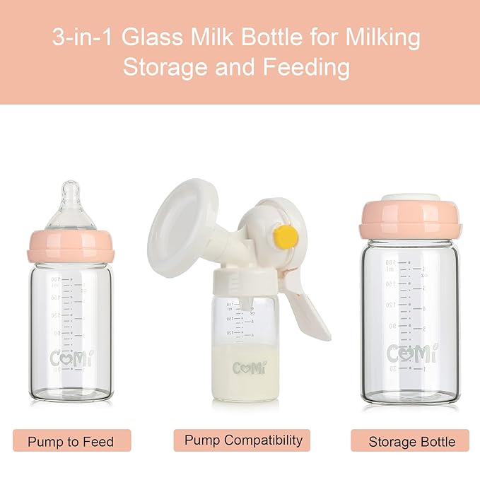 COMI Wide Neck Glass Breastmilk Collection n Storage Bottle, 6oz - Image 2