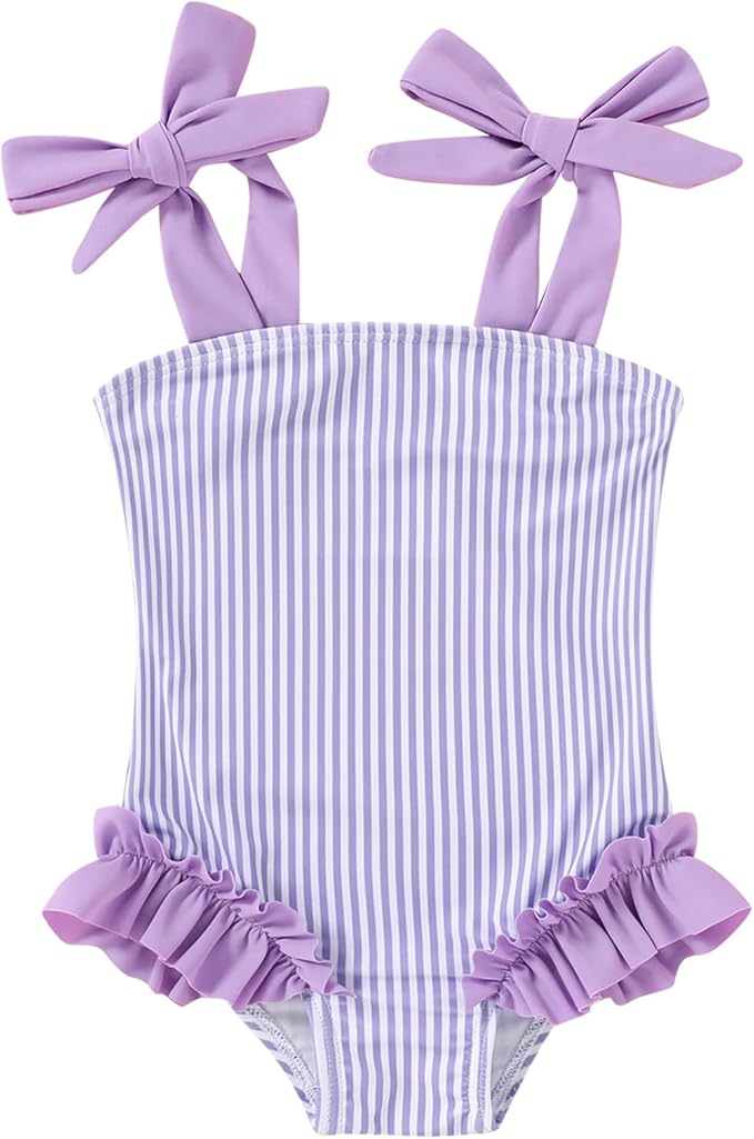 Happy Town Toddler Swimsuit Girl Solid Color Stripe One-Piece Baby Bathing Suits by HappyTown
