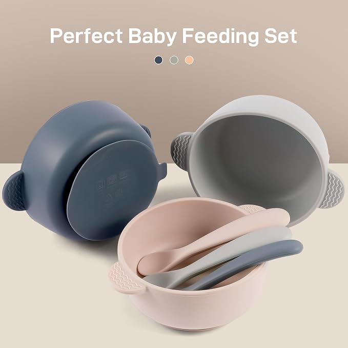 Silicone Baby Feeding Set, 3 Pack Baby Bowls - Image 2