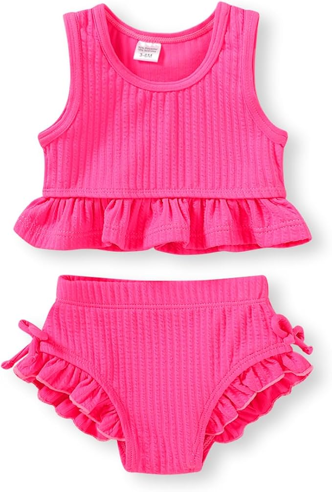 HAPPYMA Baby Swimsuit Toddler Girl Bathing Suit Summer Solid Color Bikini Set by FuntodressHappyChildhood