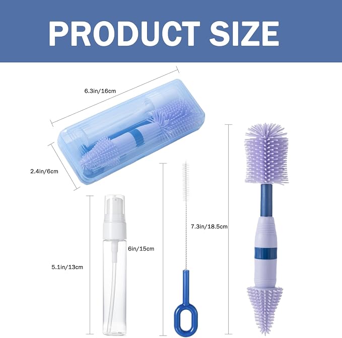 Travel Bottle Brush, 6-in-1 Portable Travel Bottle Cleaner Kit - Image 6