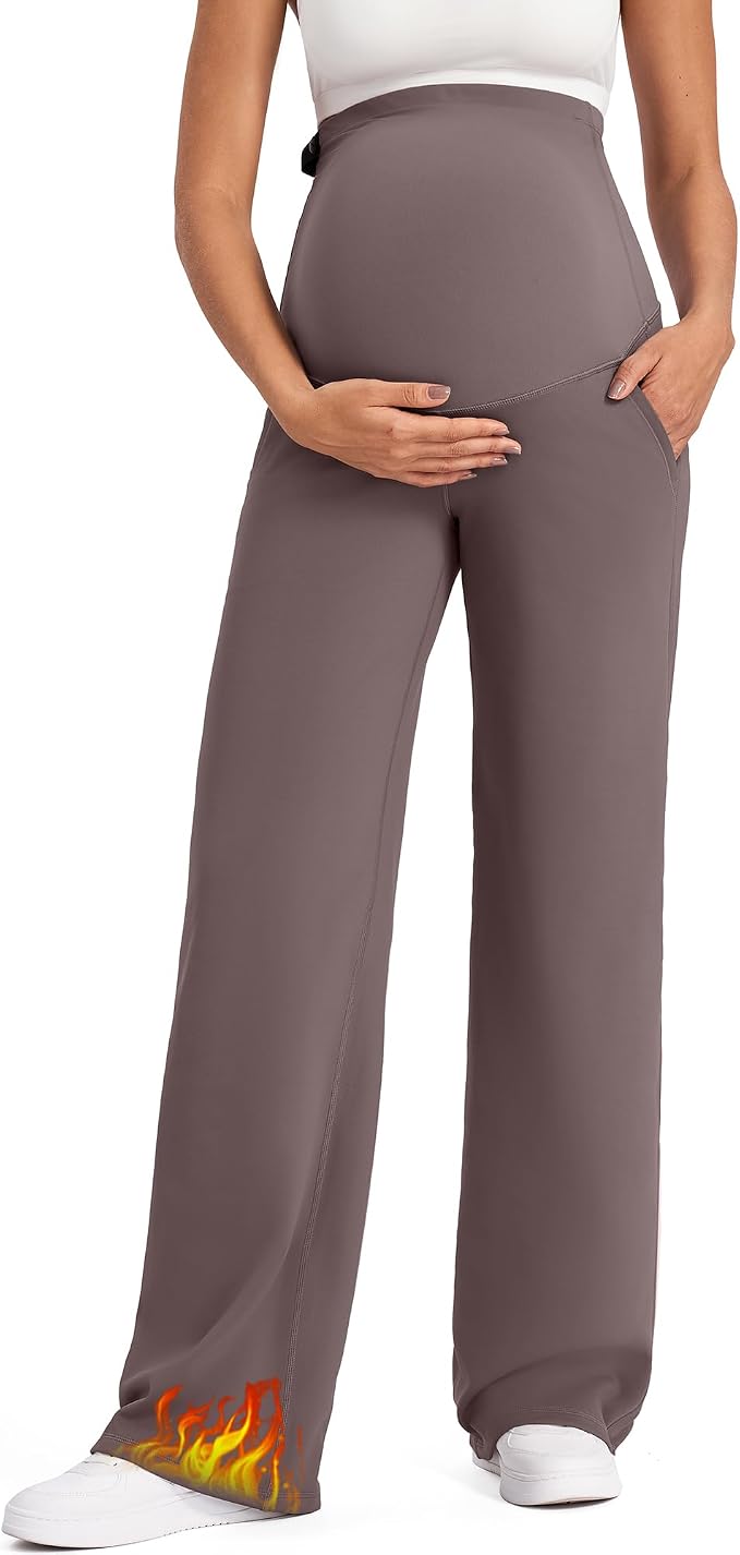 G4Free Fleece Lined Maternity Yoga Pants Over The Belly Stretchy Wide Leg Warm by G4Free