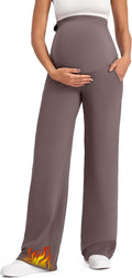 G4Free Fleece Lined Maternity Yoga Pants Over The Belly Stretchy Wide Leg Warm by G4Free