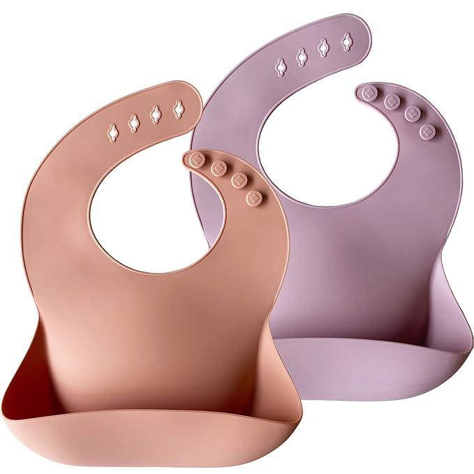 Moonkie Silicone Baby Bibs Set Of 2, BPA Free Soft Adjustable Fit Waterproof by Moonkie