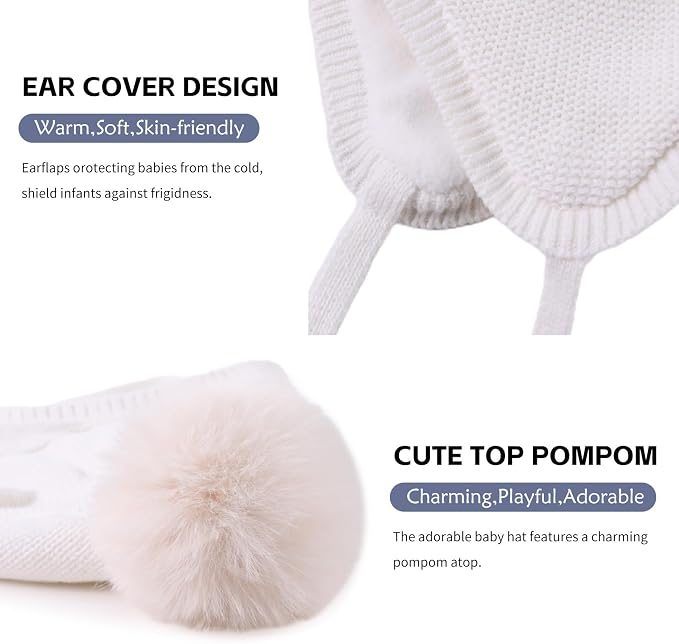 JANGANNSA Basic Winter Baby Boys Beanie Pompom Knitted Girls Hat Kids Earflap - Image 4