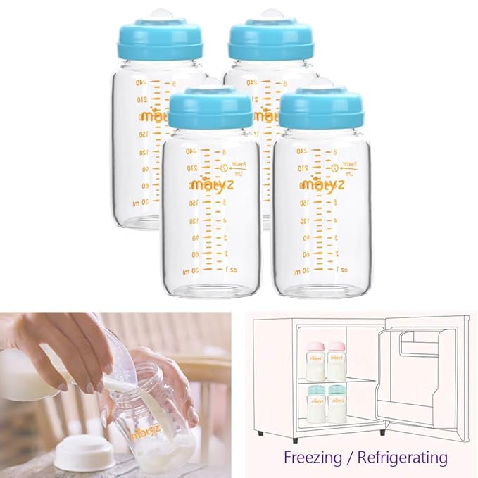 Matyz Glass Breastmilk Storage Bottles, 4 Pack, 8 oz, Sturdy Glass Bottle - Image 3
