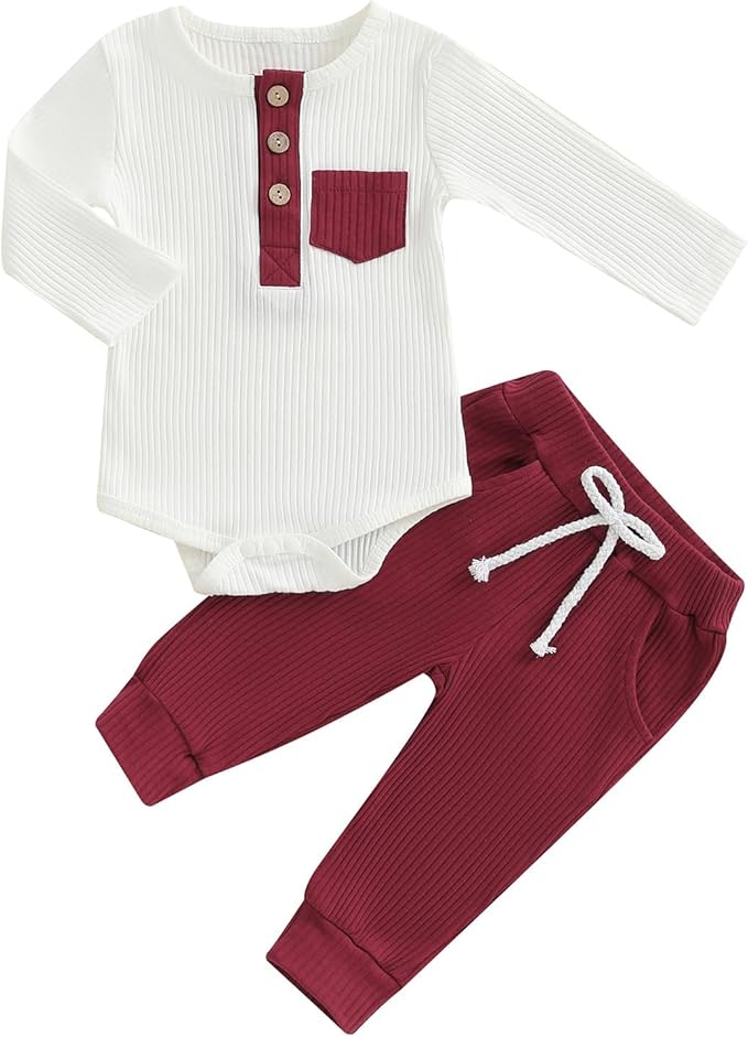 fhutpw Baby Boy Clothes 3 6 12 18 Months Ribbed Knitted Long Sleeve Romper and by fhutpw