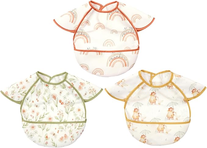 Feeding Bibs for Baby, 3 Pack-Waterproof & Easy Clean Feeding Bibs for Toddlers by CoolaPeach