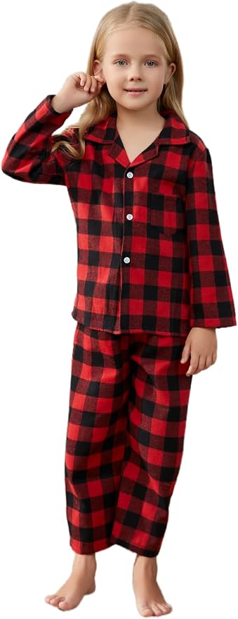 Schbbbta Kids Pajamas Set, Plaid Button Down Pjs - Image 4