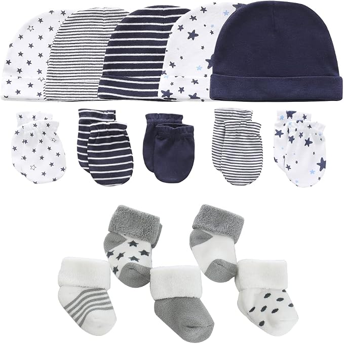 Newborn Baby Boy Girl Caps Mittens Socks Set Cotton Baby Essentials Accessories by MAMIMAKA